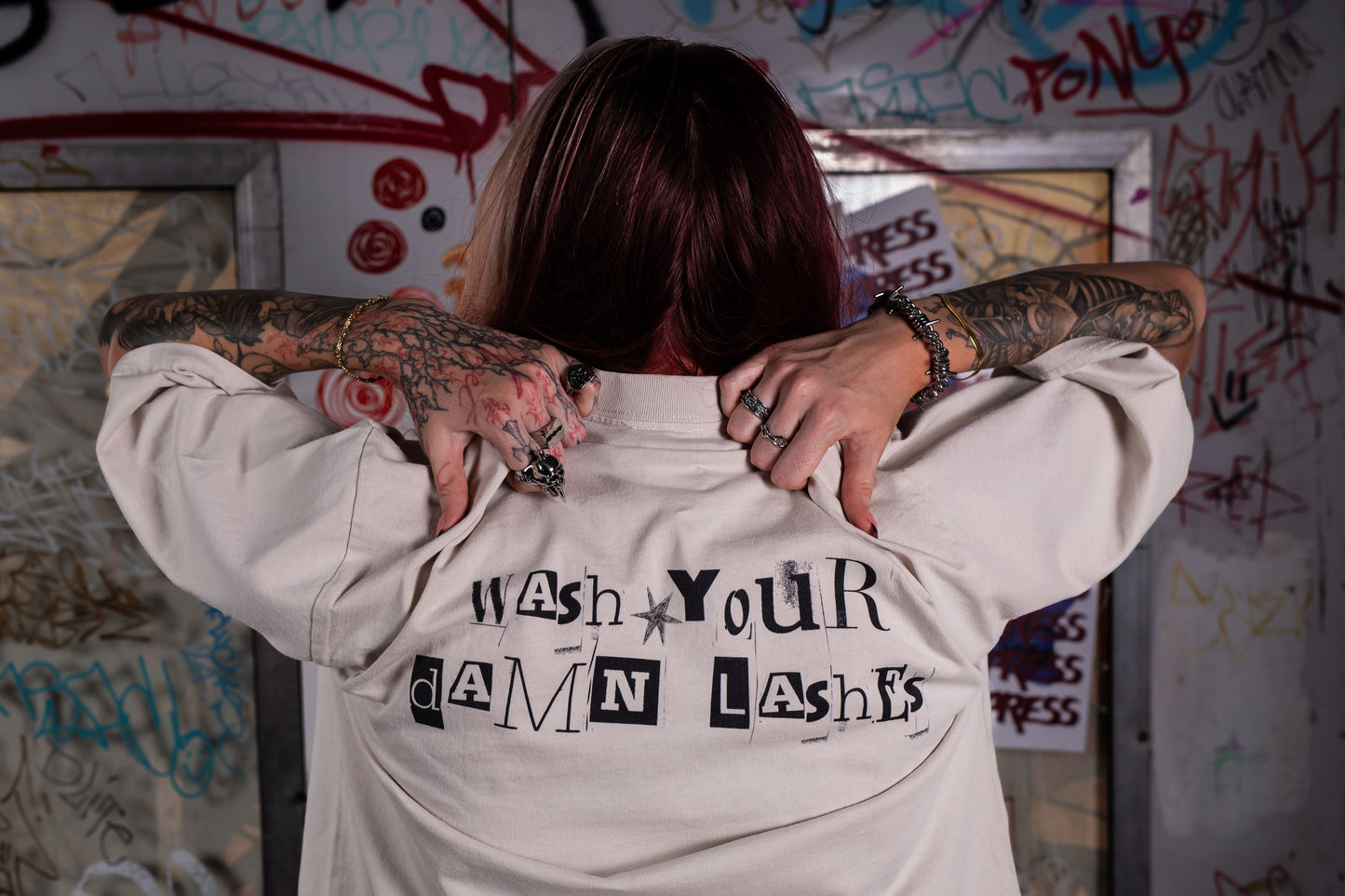 THE LASHHOOD SOCIETY - ‘Wash your damn lashes’ Heavy Faded Oversized T-Shirt